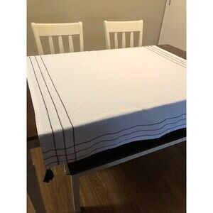 100% Cotton Woven Stripe Black and White Border Tablecloth Throw